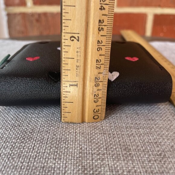 Black Faux Leather Wallet with Embroidered Hearts and Star Tassel Zipper Closure - Picture 5 of 5